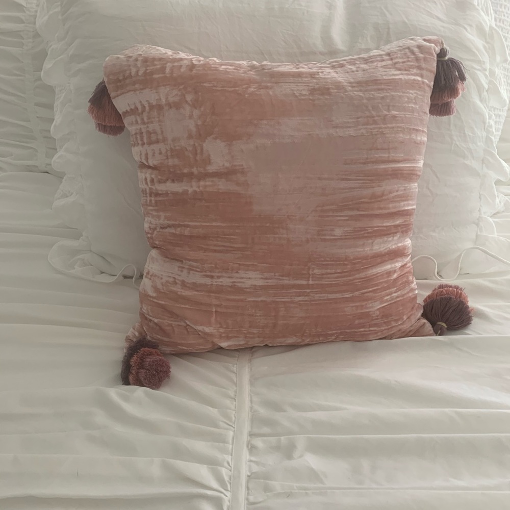 Blush Pink Plush Tassle Decor Accent Pillow
